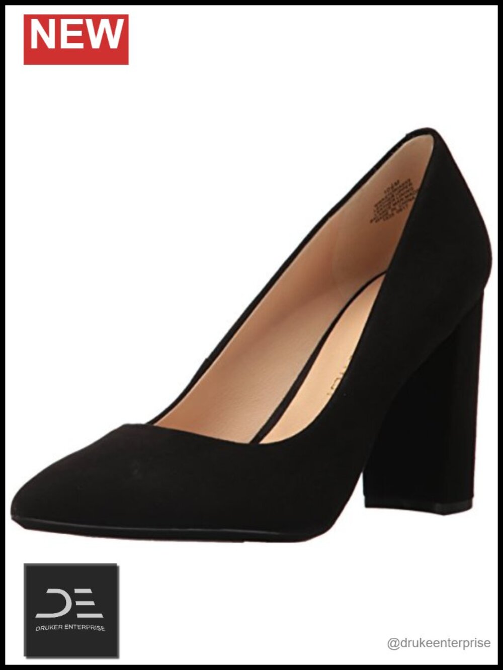 Nine West Block Heel Pumps Leather Suede Pointed Toe Slip On
